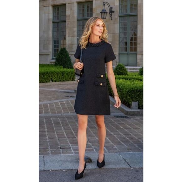 Tuckernuck Black Tweed Jackie Dress Short Sleeves Career Mini Shift Dress Size S